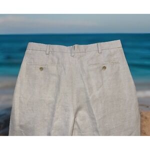 Caribbean Pants Men 34x34 Ivory Pleats Linen Blend Herringbone